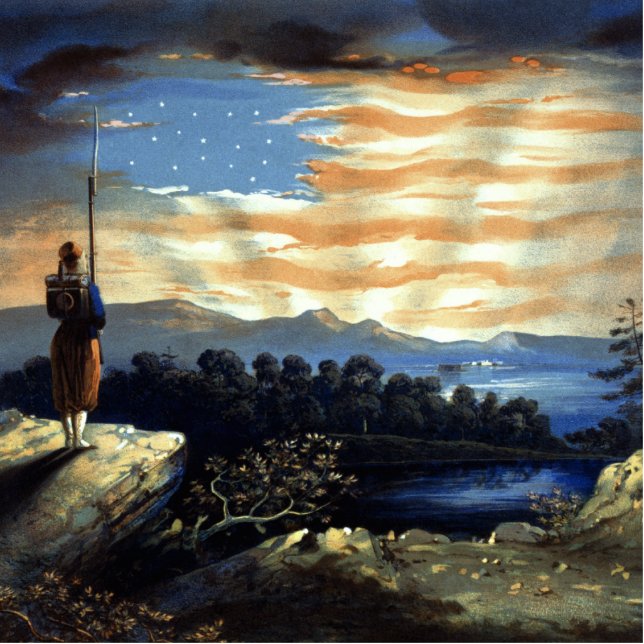 Heavenly American Flag in Sky, Zouave Civil War Photo Sculpture Magnet (Front)