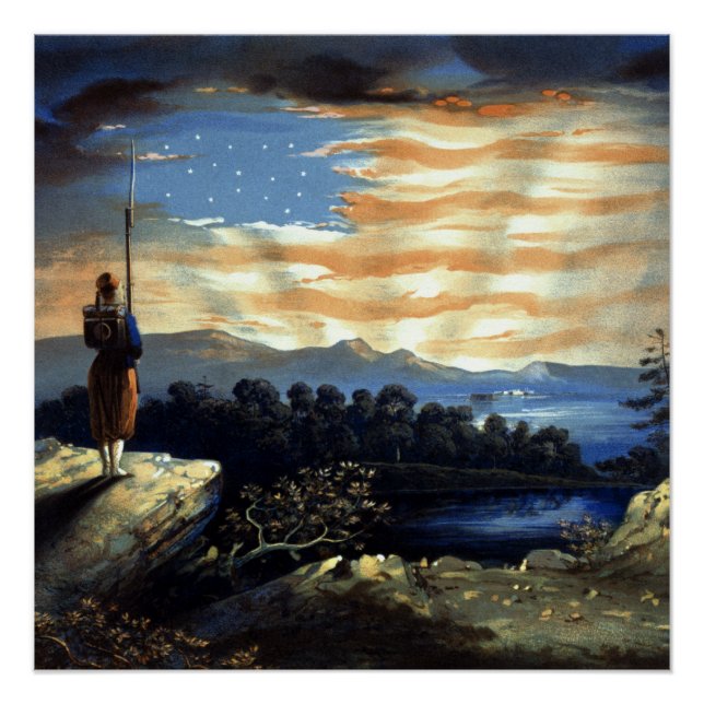 Heavenly American Flag in Sky, Zouave Civil War Poster (Front)