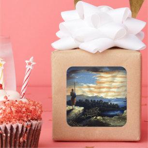 Heavenly American Flag in Sky, Zouave Civil War Square Sticker