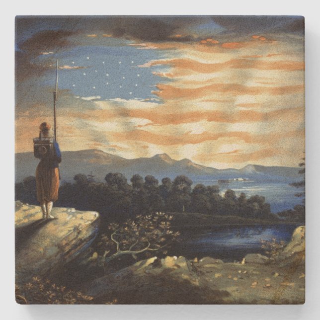 Heavenly American Flag in Sky, Zouave Civil War Stone Coaster (Front)