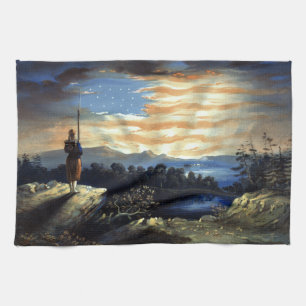 Heavenly American Flag in Sky, Zouave Civil War Tea Towel