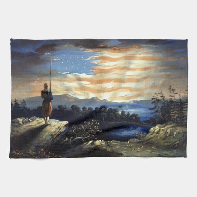 Heavenly American Flag in Sky, Zouave Civil War Tea Towel (Horizontal)