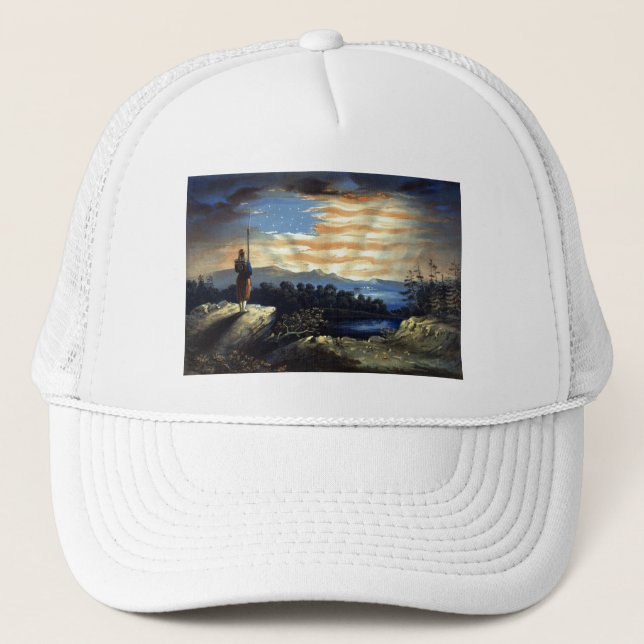 Heavenly American Flag in Sky, Zouave Civil War Trucker Hat (Front)