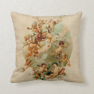 Heavenly Angel Cherubs Vintage Script Burlap Cushion