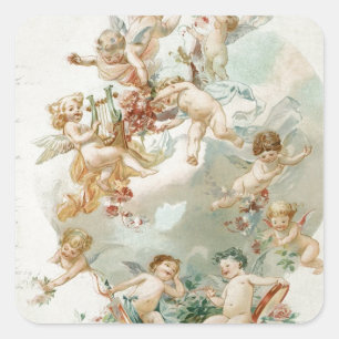 Heavenly Angel Cherubs Vintage Script Square Sticker