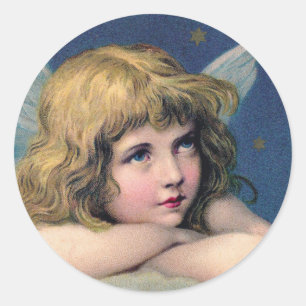 Heavenly angel daydreaming on a cloud in the sky classic round sticker