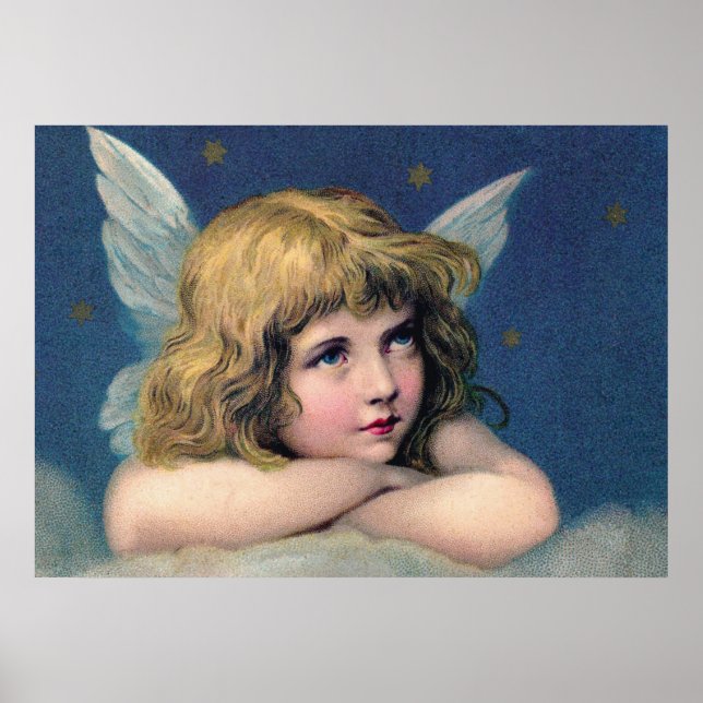 Heavenly angel daydreaming on a cloud in the sky poster (Front)