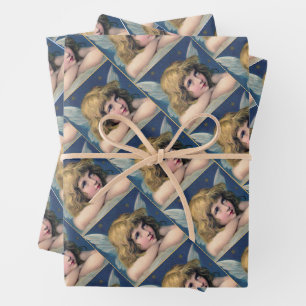 Heavenly angel daydreaming on a cloud in the sky wrapping paper sheet