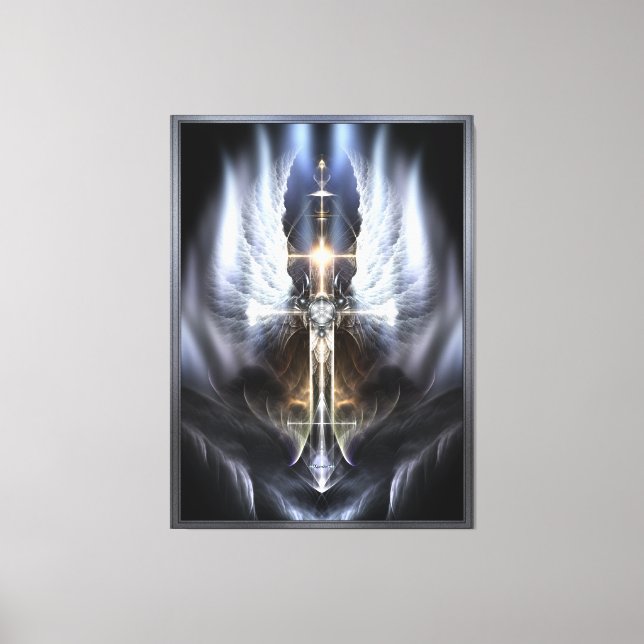 Heavenly Angel Wing Cross Fractal Art Composition Canvas Print (Front)