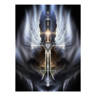 Heavenly Angel Wing Cross Fractal Art Composition Poster