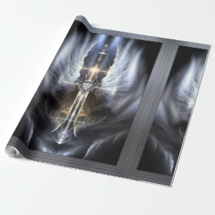 Heavenly Angel Wing Cross Fractal Art Composition Wrapping Paper
