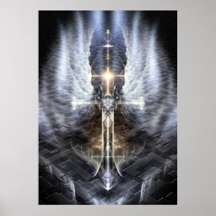 Heavenly Angel Wing Cross Fractal Art Jagged Path Poster