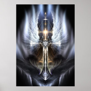 Heavenly Angel Wing Cross Fractal Art Poster ORG