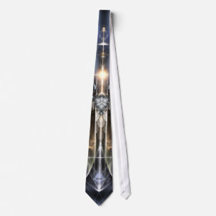 Heavenly Angel Wing Cross Fractal Art Tie