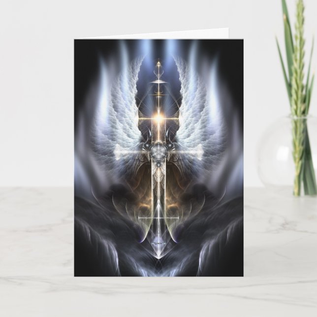 Heavenly Angel Wing Cross Fractal Greeting Card (Front)