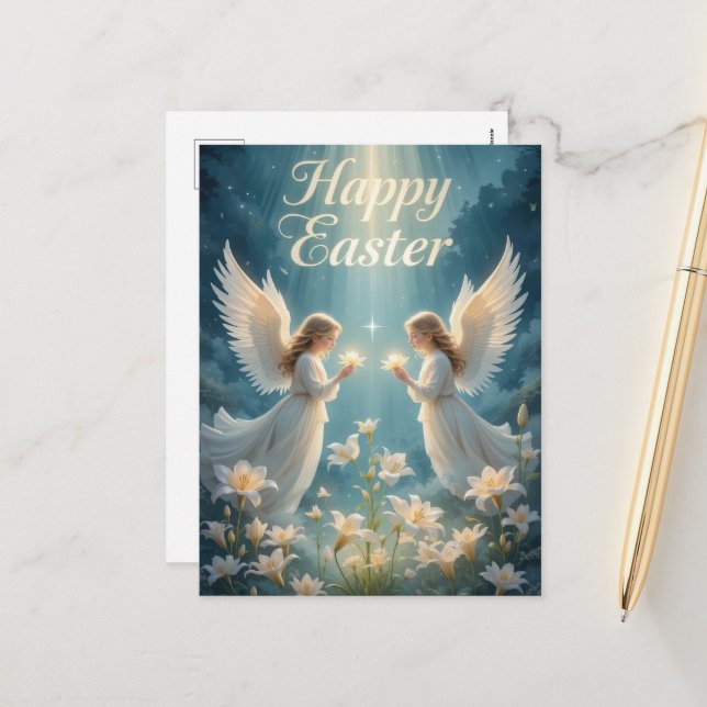 Heavenly Angelic Easter Spiritual Happy Easter  Holiday Postcard (Front/Back In Situ)