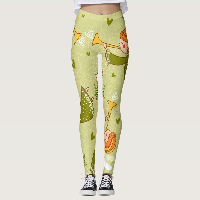 Heavenly Angels: Vintage Childish Pattern Leggings (Front)