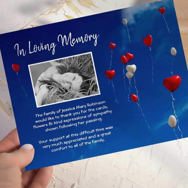Heavenly Balloons Funeral Photo Thank You Card (Creator Uploaded)