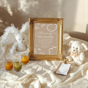 Heavenly Beige Baby Food Challenge Game Sign Invitation