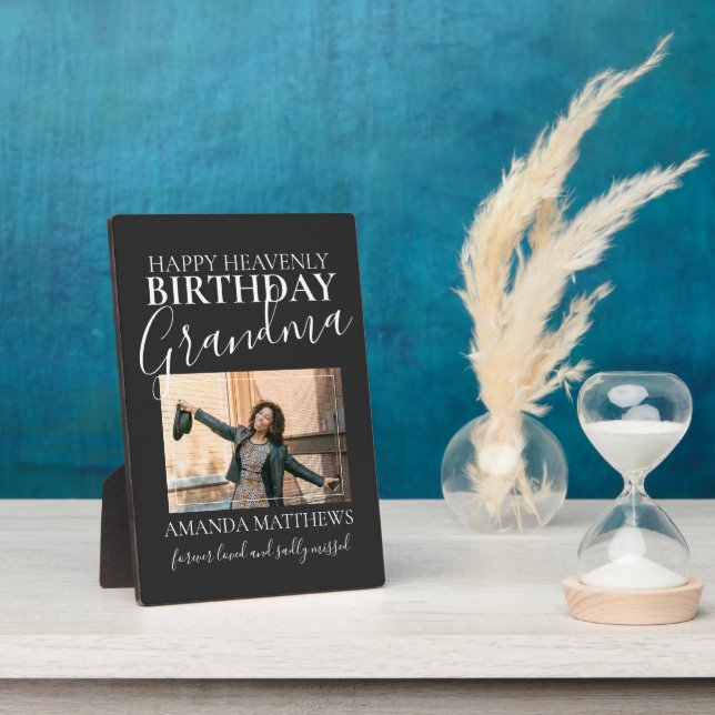 Heavenly Birthday Grandma | Photo Memorial Plaque (Side)