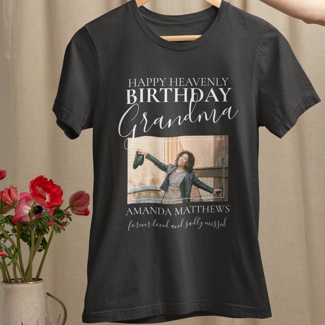 Heavenly Birthday Grandma | Photo Memorial T-Shirt (Creator Uploaded)