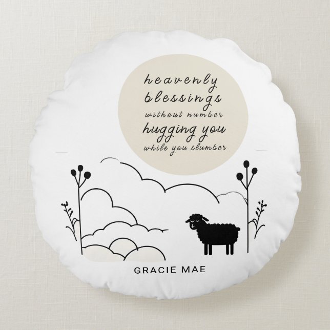 Heavenly Blessings Prayer | Neutral Colours | Shee Round Cushion (Front)