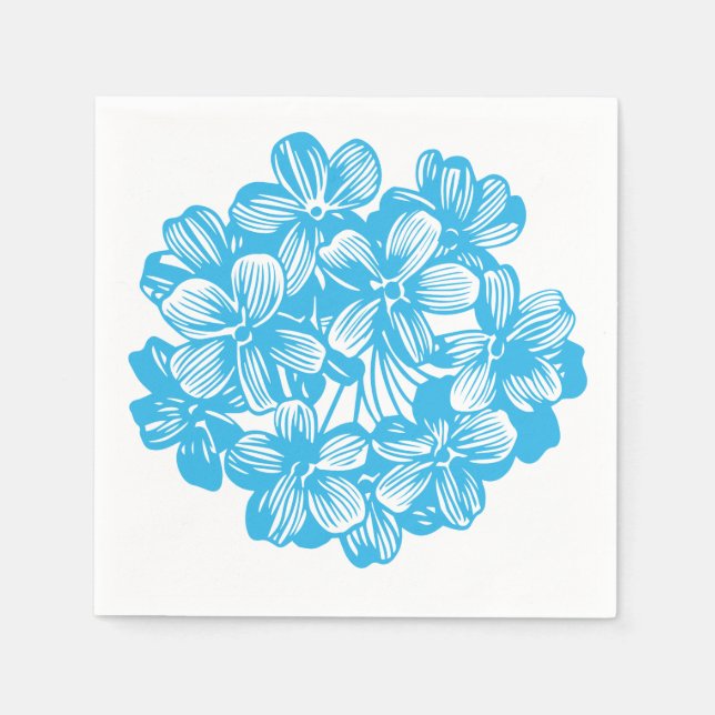 Heavenly Blue Botanical Hydrangea Flower Blossoms Napkin (Front)