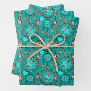 Heavenly Blue Dream Catcher Pattern Wrapping Paper Sheet