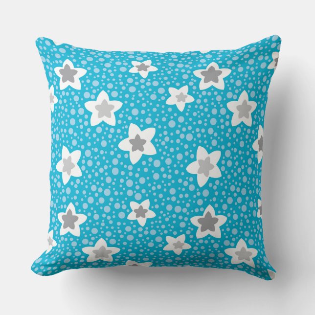 Heavenly blue polka dot retro with stars cushion (Front)