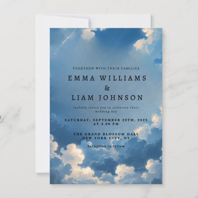Heavenly Blue Sky Cloud Wedding Invitation  (Front)