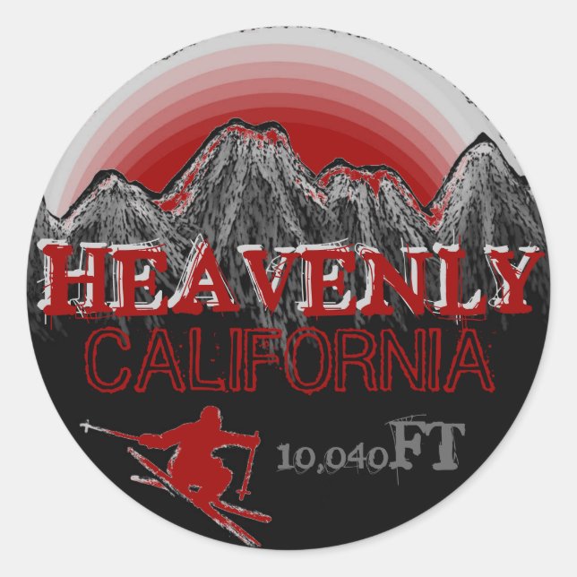 Heavenly California red ski art stickers (Front)