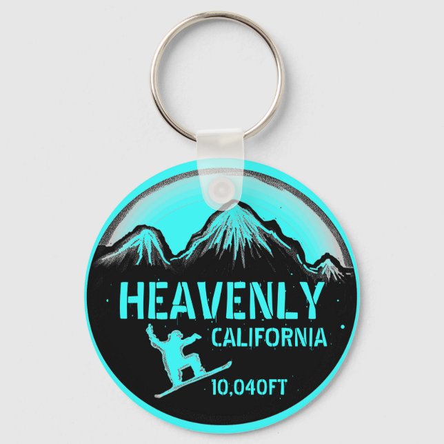 Heavenly California teal snowboard art keychain (Front)