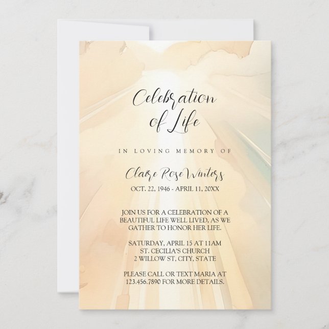 Heavenly Celebration of Life - Photo Memorial  Invitation (Front)