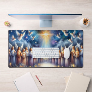 Heavenly Choir Under Star of Bethlehem Desk Mat
