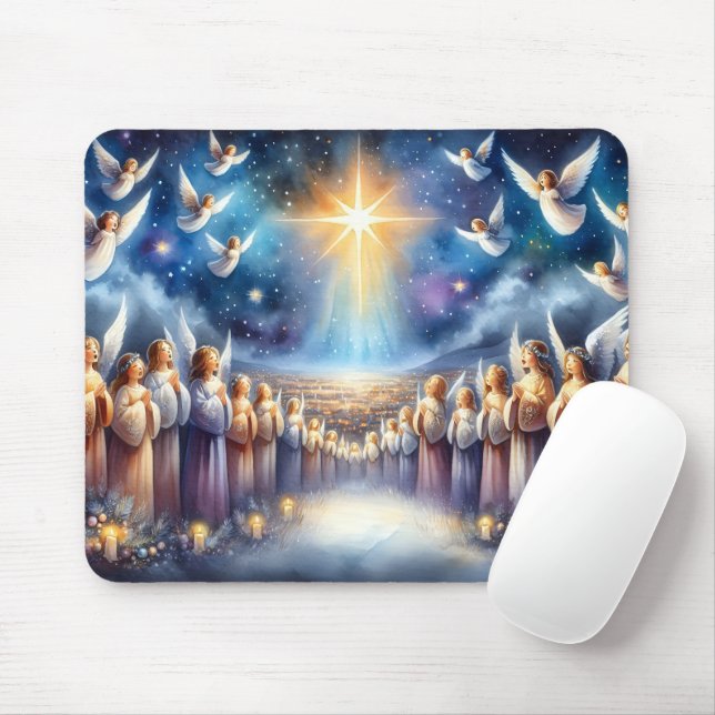 Heavenly Choir Under Star of Bethlehem Mouse Mat (With Mouse)