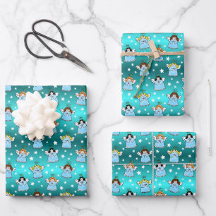 Heavenly Christmas Angels Pattern Wrapping Paper Sheet