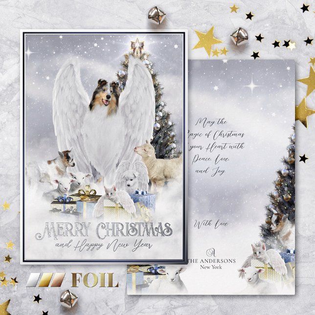 Heavenly Christmas Eve, Blue Merle Collie Angel - Foil Holiday Card (Creator Uploaded)