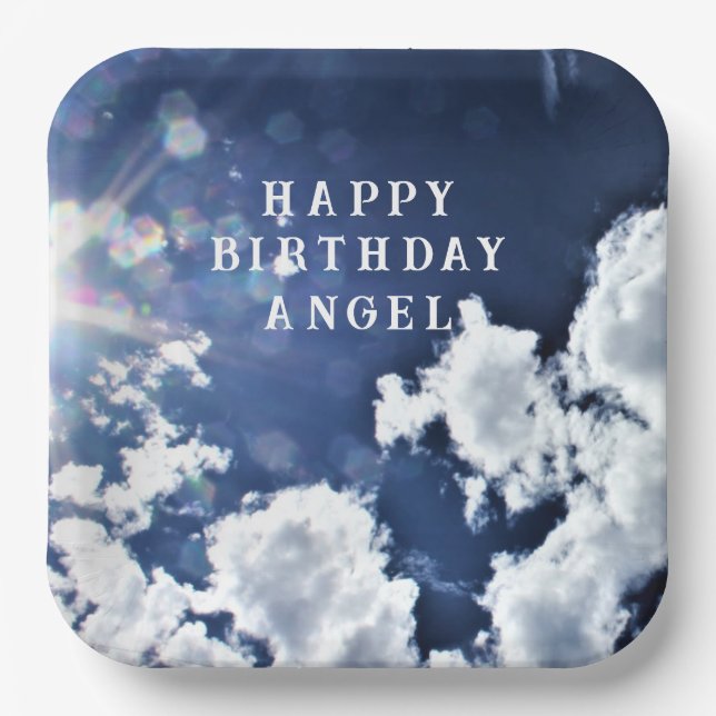Heavenly Clouds  "Happy Birthday" "Angel" Paper Plate (Front)