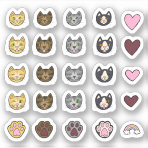 Heavenly Cute Hand Drawn Cat Faces Sticker Pack