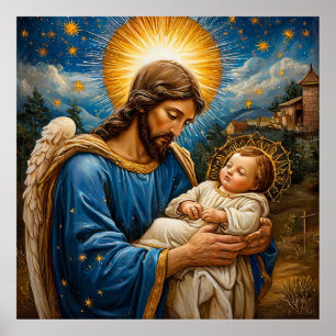 Heavenly Depiction of Angel Embracing Child Poster