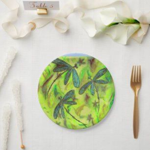 Heavenly Dragonflies On a Starry Sky Paper Plate