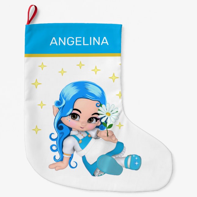 Heavenly Fairy Girl & Stars  Large Christmas Stocking (Front)