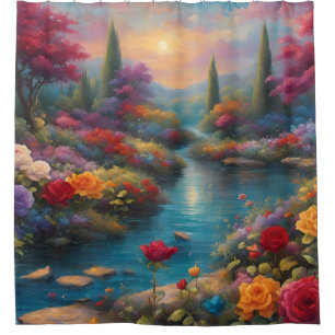 “Heavenly Garden Stream” Shower Curtain