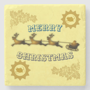 Heavenly Golden Santa Claus Merry Christmas Stone Coaster