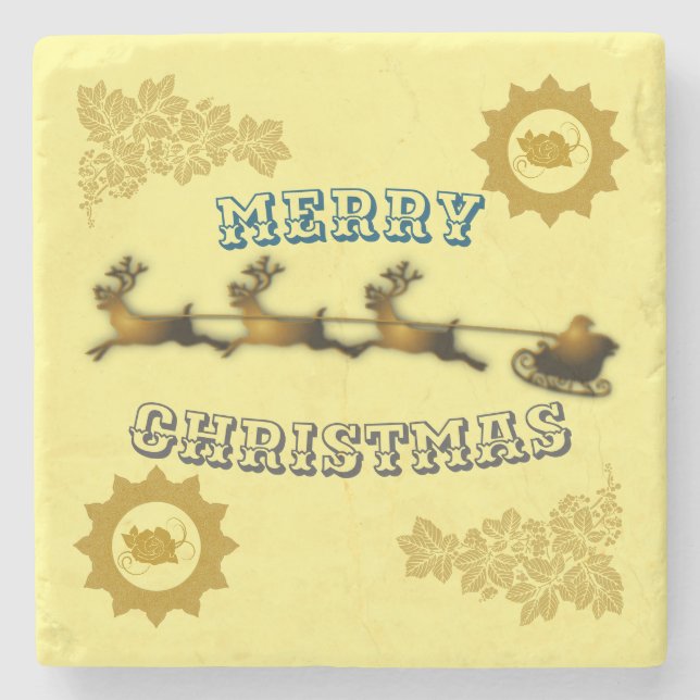 Heavenly Golden Santa Claus Merry Christmas  Stone Coaster (Front)