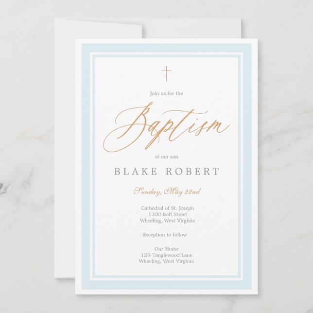 Heavenly Grace Baptism Invitation (Blue) (Front)