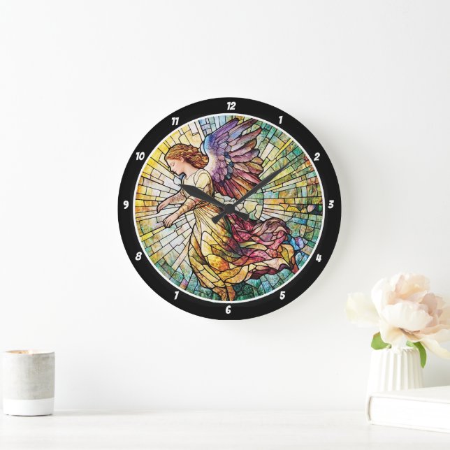 Heavenly Grace Time Stained Glass Angel Wall Large Clock (Home)