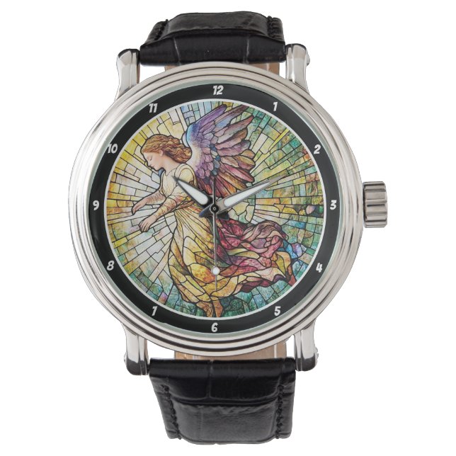 Heavenly Grace Time Stained Glass Angel Wall Watch (Front)