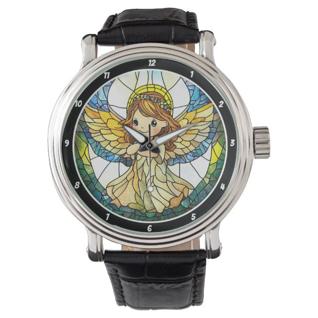 Heavenly Hues" - Stained Glass Angel Wall  Watch (Front)