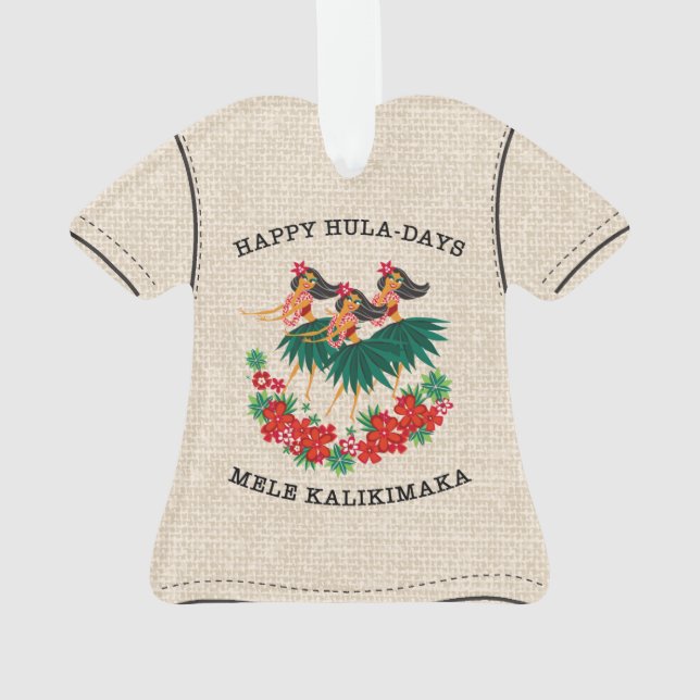 Heavenly Hula Holiday Hawaiian Hula Aloha Shirt Ornament (Back)